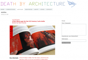 Screencapture of DBA site of photograph of the Evolo book which featured my Genotower project by Nick Pisca.