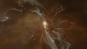 Screen capture of Nova's "Monster of the Milky Way" 2009. Rendered Milky Way simulation.